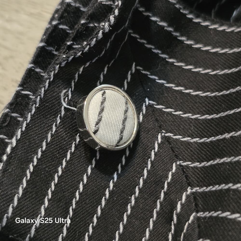 New Gen Mens Dress Shirt XL Long Sleeve Button Up French Cuff Black‎ Stripe - Picture 7 of 8
